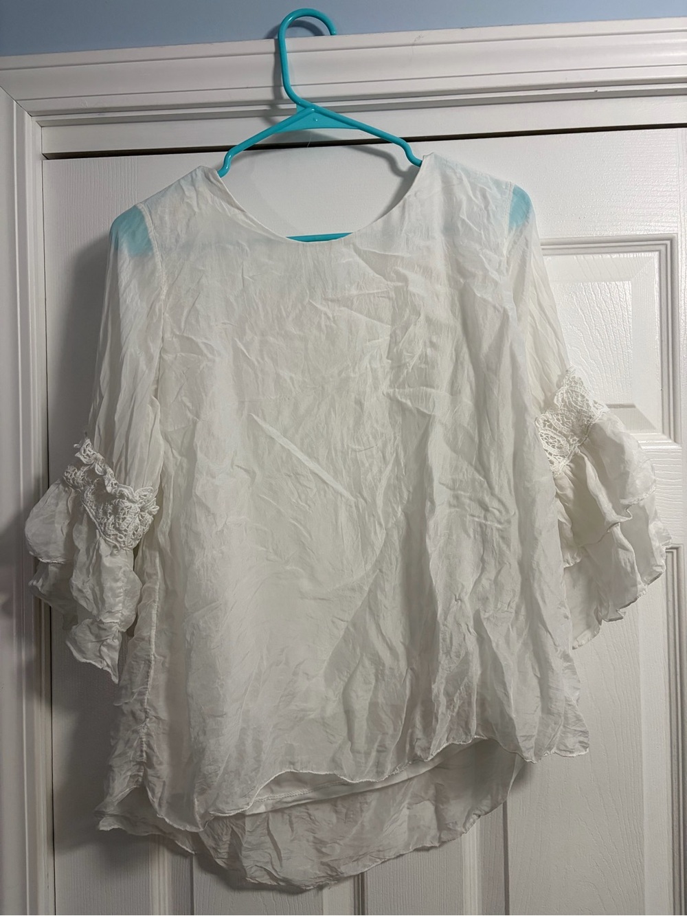 Women's Silk White Ruffle Sleeve Blouse - Elegant Lightweight Top